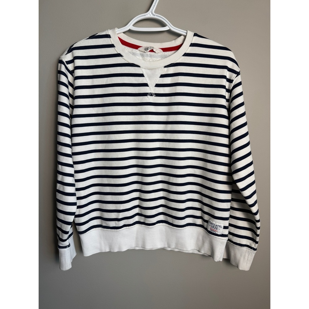 H&M Womens Navy White Striped Sweatshirt Size S Nautical Preppy Pullover Yacht